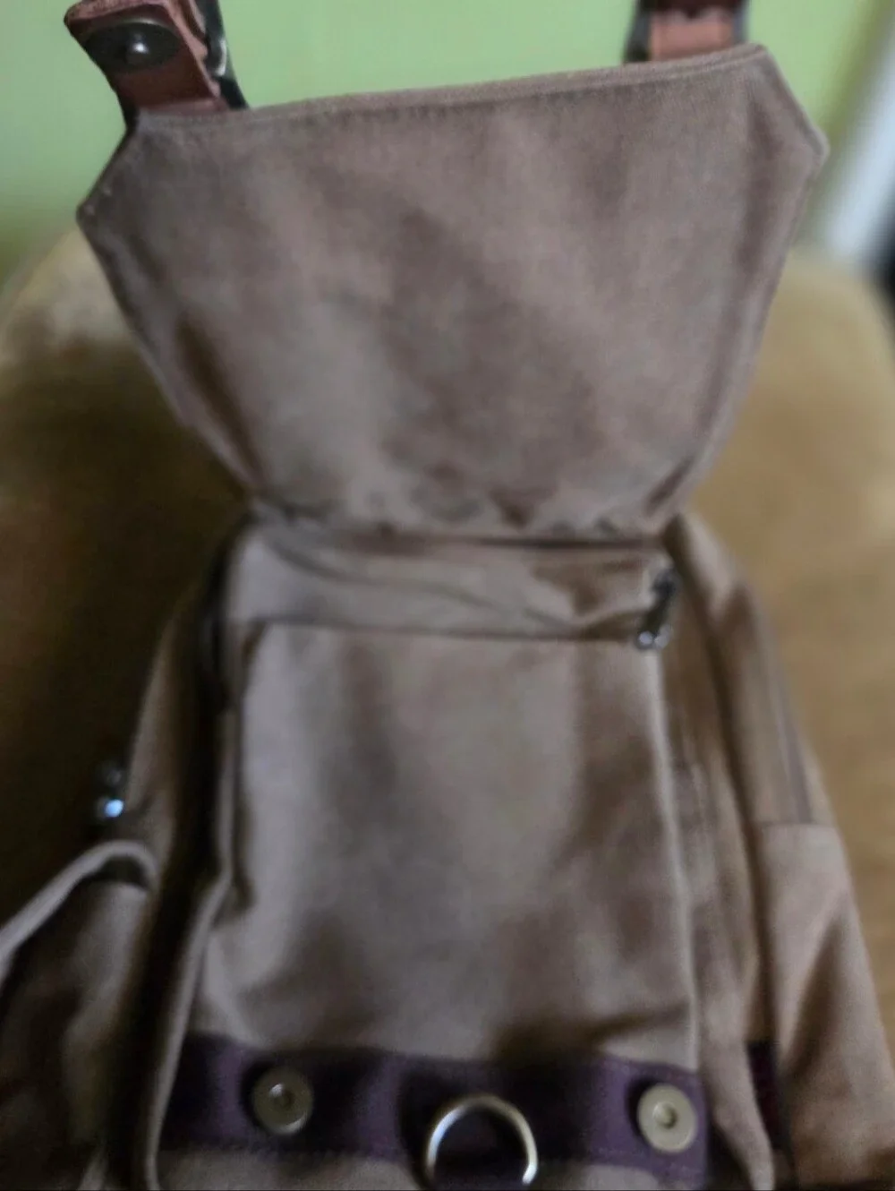 Canvas Travel Sling Backpack with Brown Accents